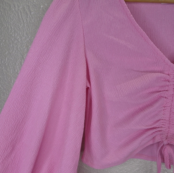 Hello Molly Cheers To The Weekend Puff Sleeve Ruched Crop Blouse Pink Size 4 - Picture 3 of 16